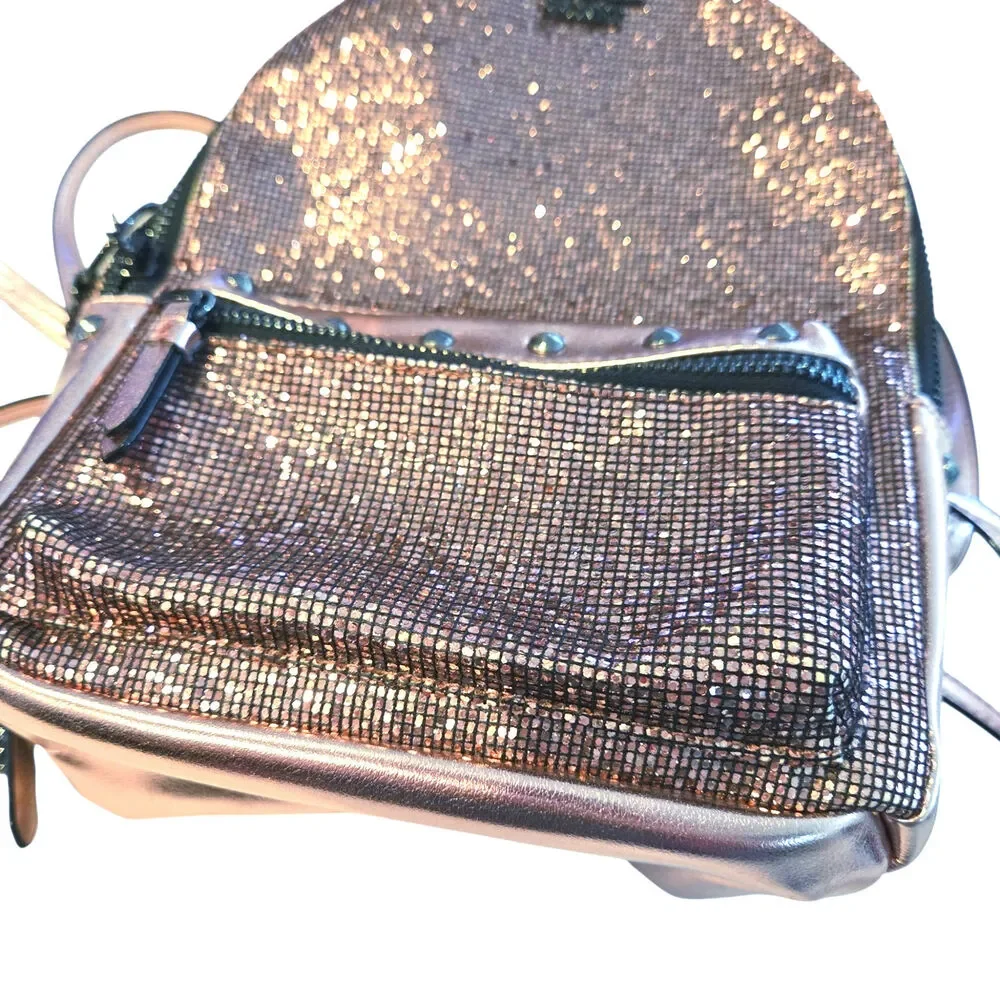 Victoria's Secret Metallic Bling Chain Mini Backpack Sexy Rose Gold Stud Bag